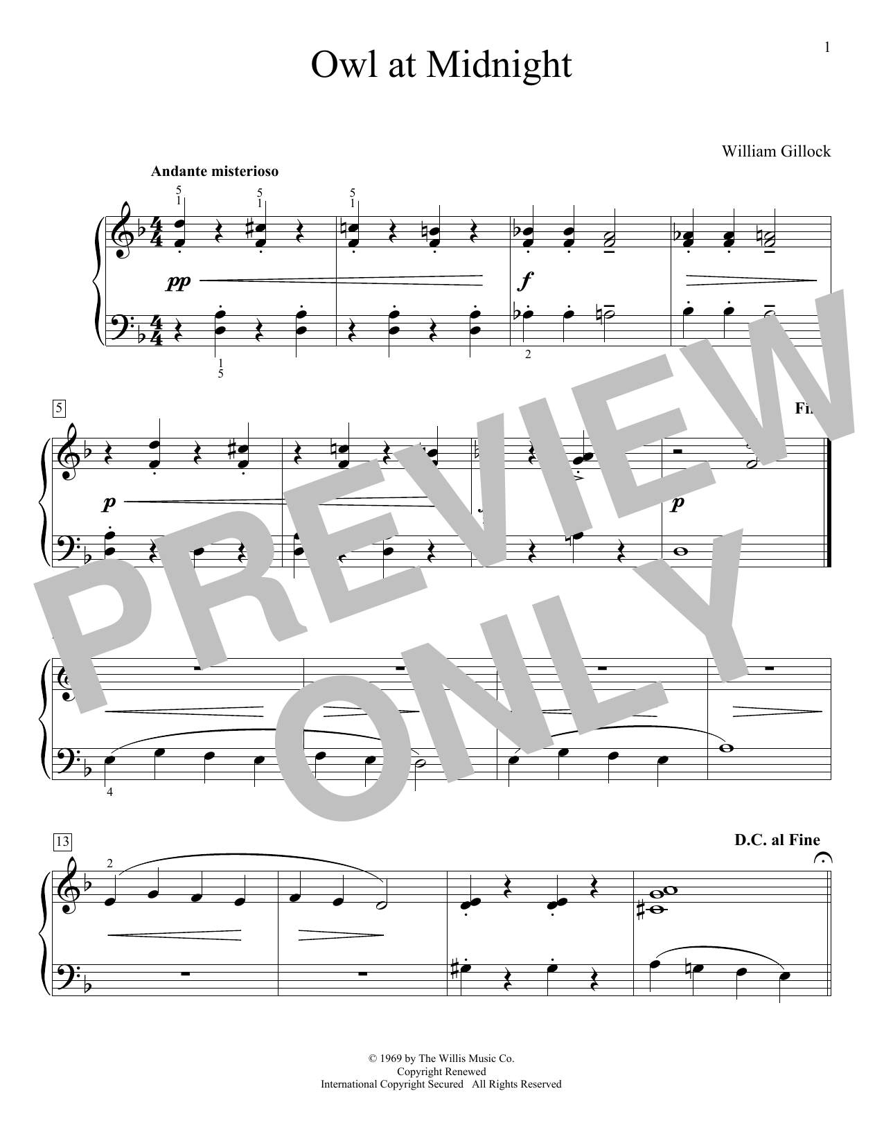 William Gillock Owl At Midnight sheet music notes and chords arranged for Educational Piano