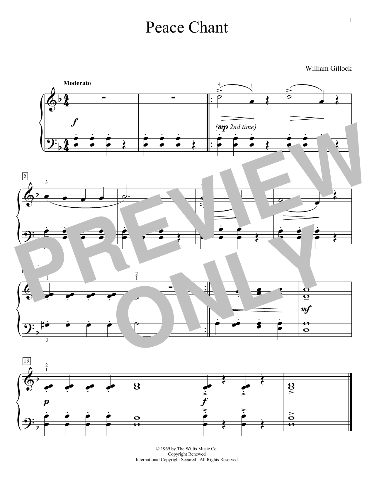 William Gillock Peace Chant sheet music notes and chords arranged for Educational Piano