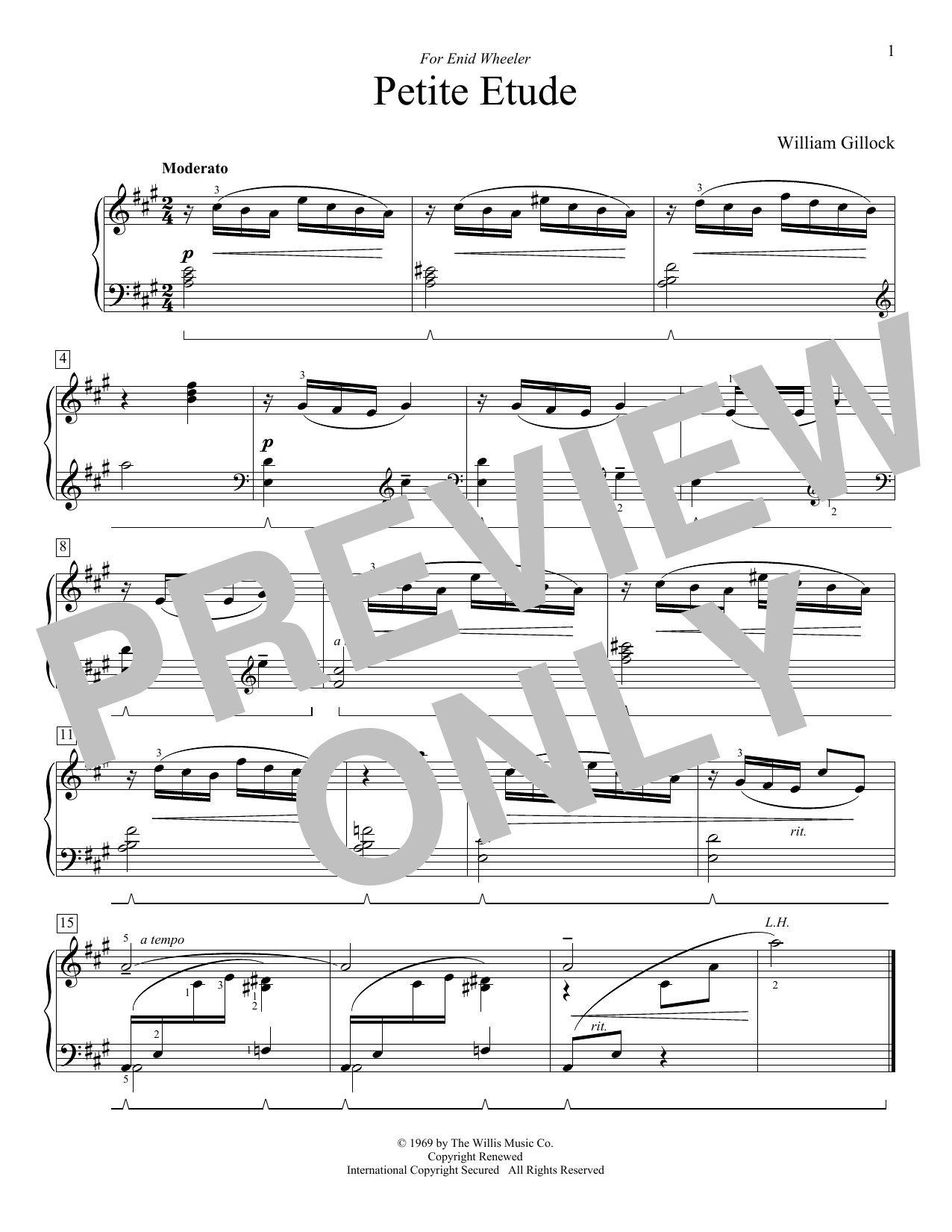 William Gillock Petite Etude sheet music notes and chords arranged for Educational Piano