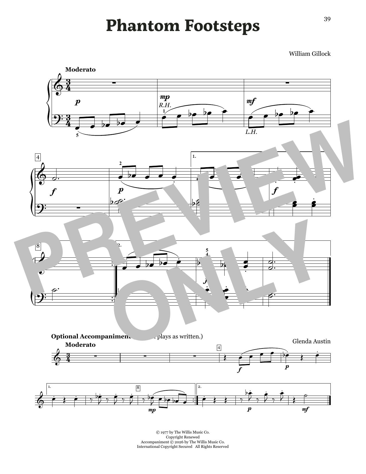 William Gillock Phantom Footsteps sheet music notes and chords arranged for Educational Piano
