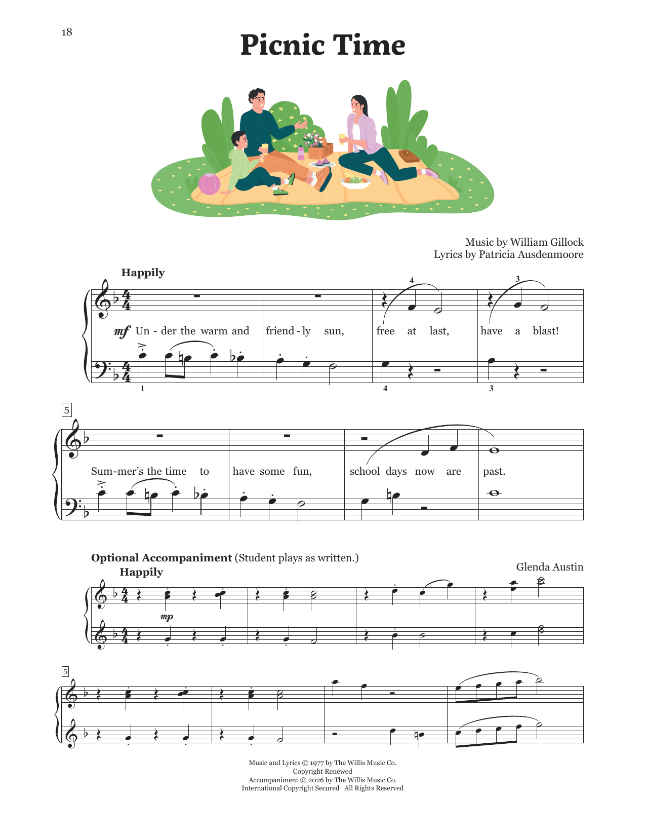 William Gillock Picnic Time sheet music notes and chords arranged for Educational Piano