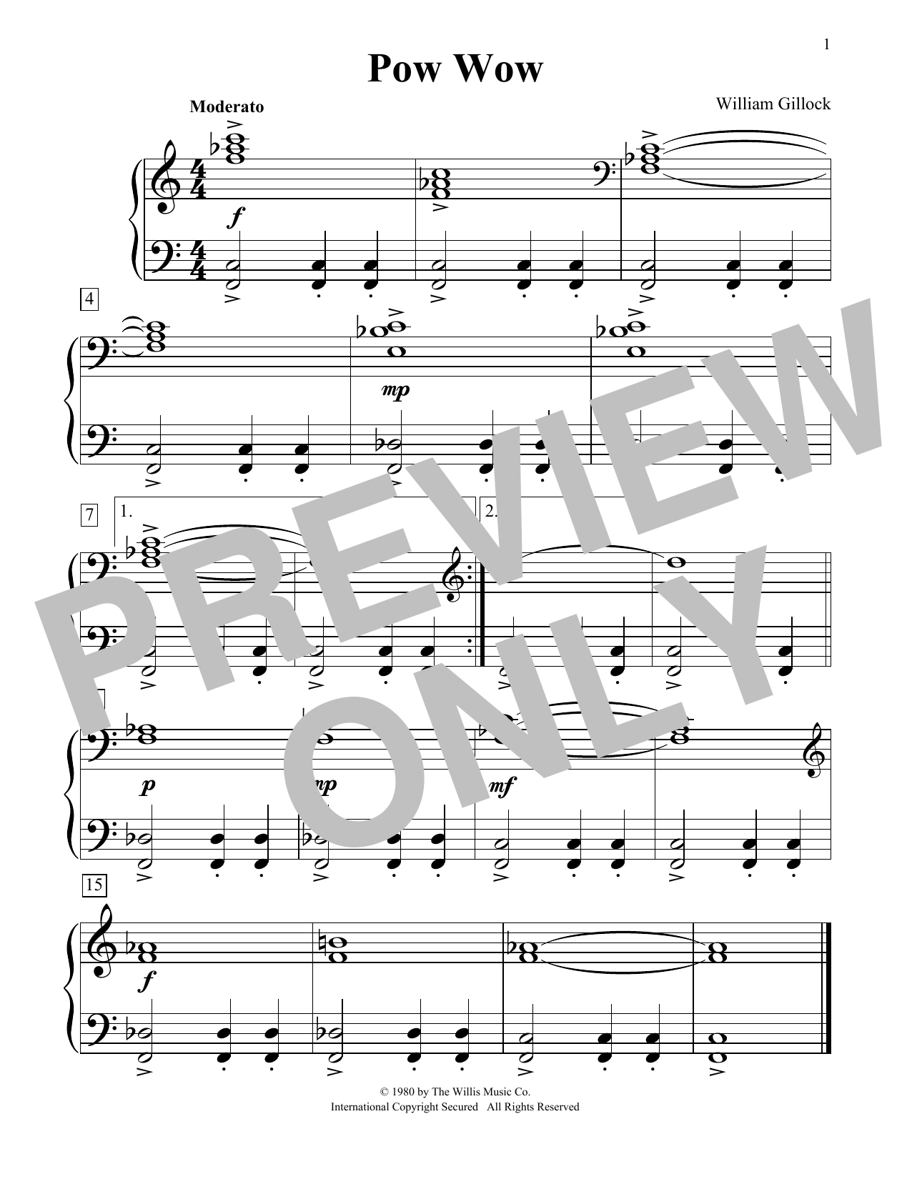 William Gillock Pow Wow sheet music notes and chords arranged for Educational Piano