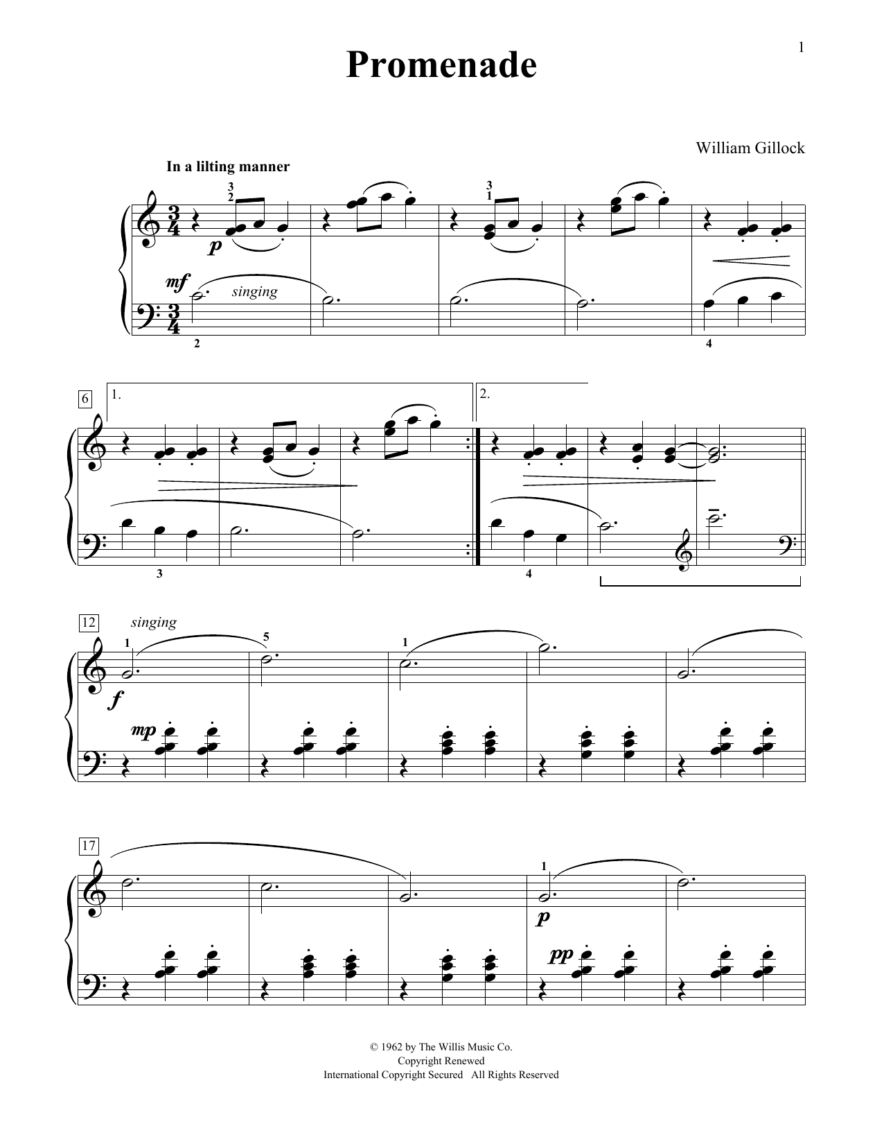 William Gillock Promenade sheet music notes and chords arranged for Educational Piano