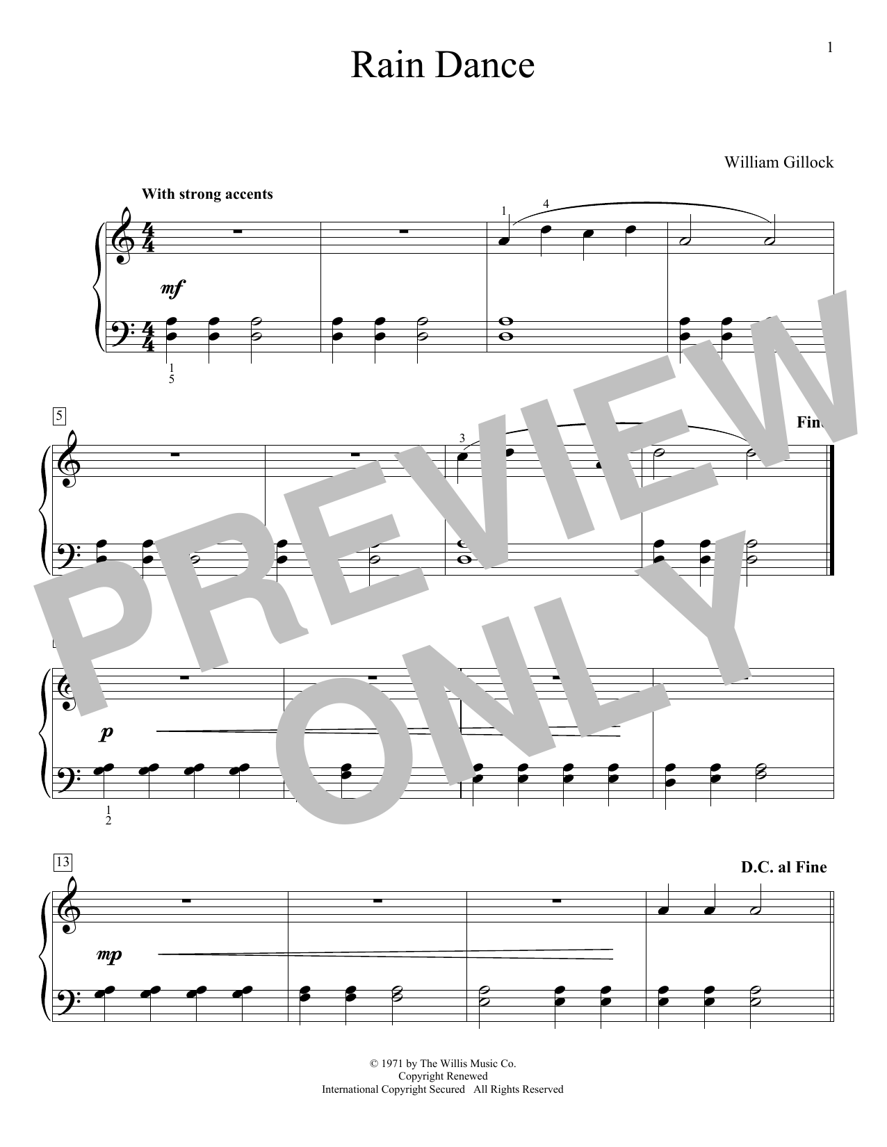 William Gillock Rain Dance sheet music notes and chords arranged for Educational Piano