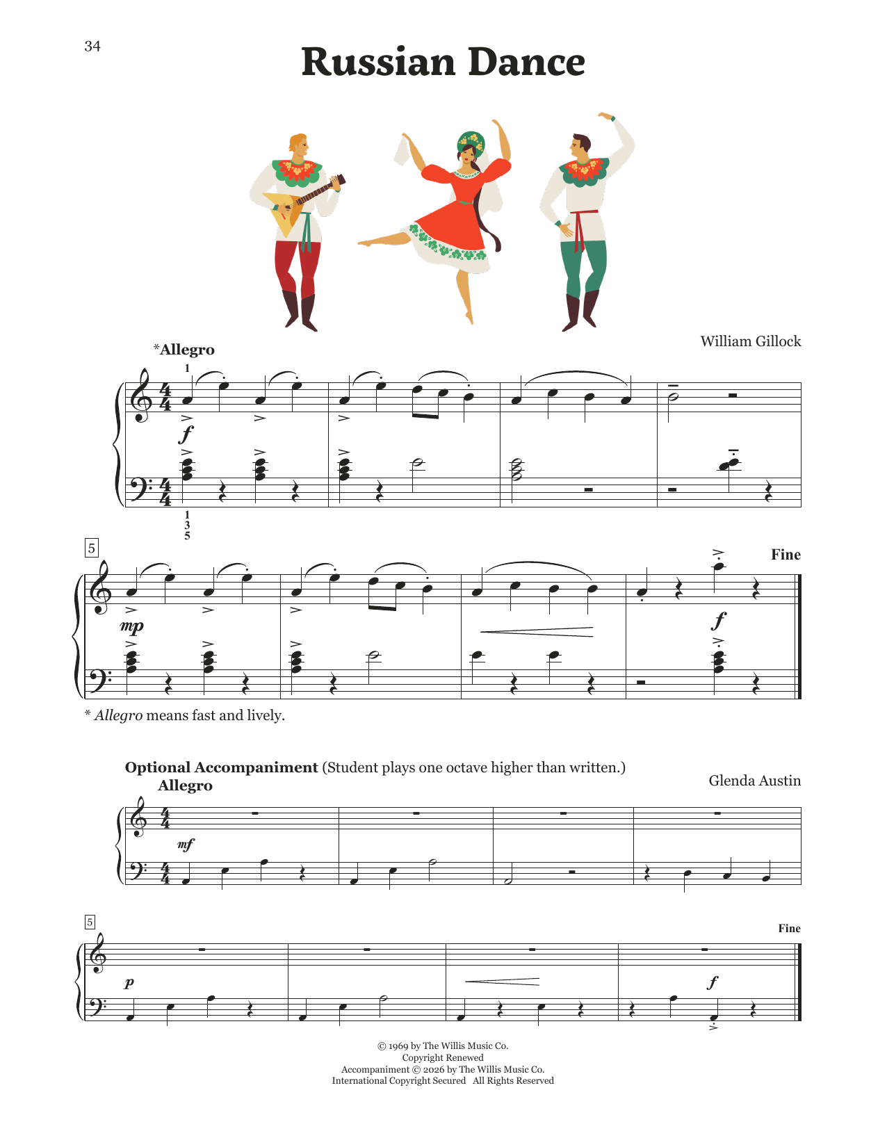 William Gillock Russian Dance sheet music notes and chords arranged for Educational Piano