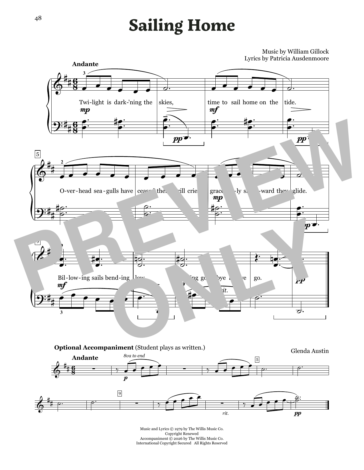 William Gillock Sailing Home sheet music notes and chords arranged for Educational Piano
