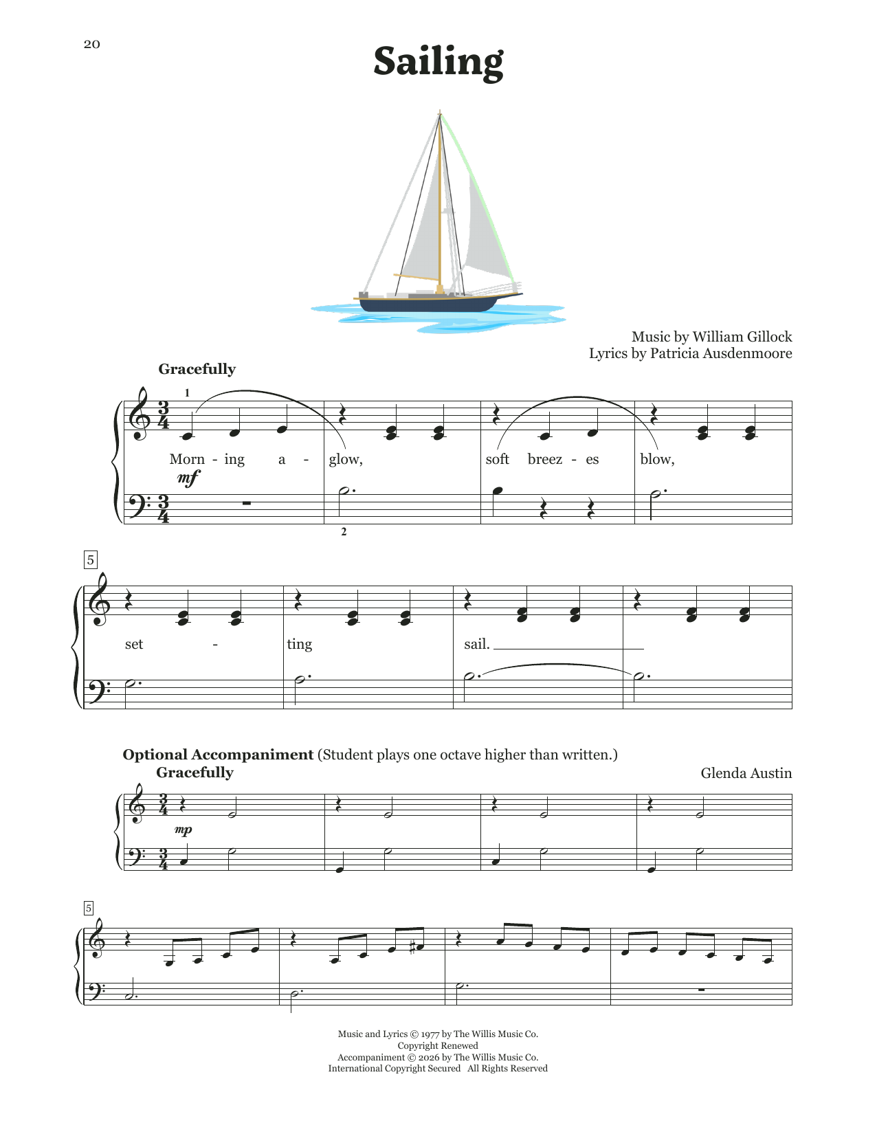 William Gillock Sailing sheet music notes and chords arranged for Educational Piano