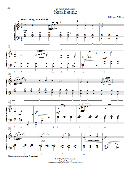 William Gillock Sarabande sheet music notes and chords arranged for Educational Piano