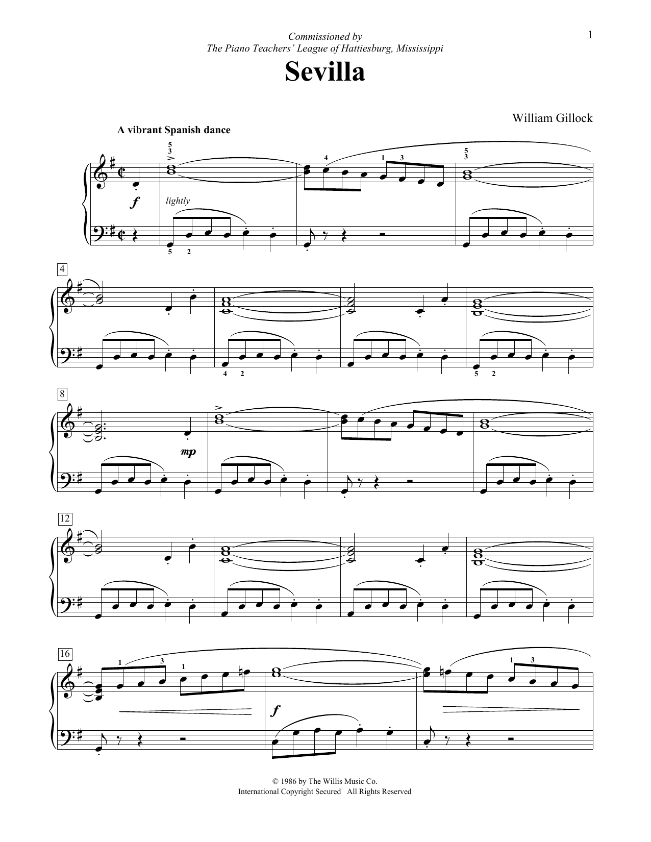 William Gillock Sevilla sheet music notes and chords arranged for Educational Piano