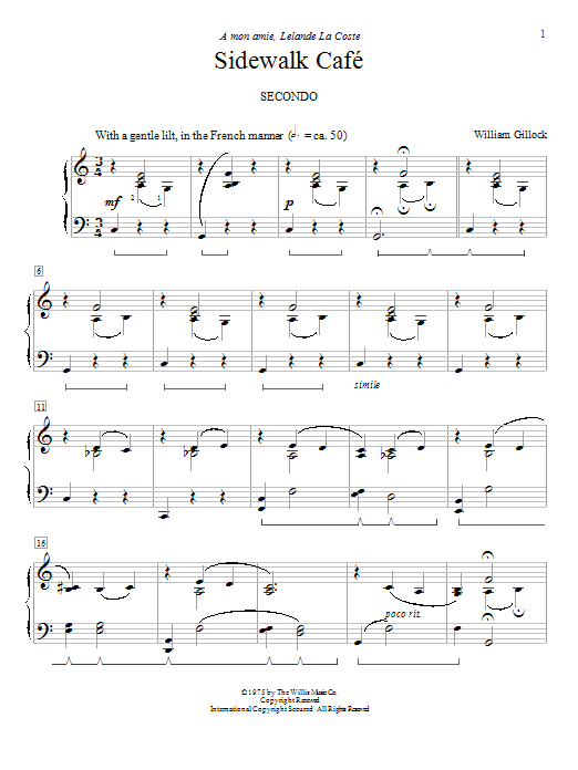 William Gillock Sidewalk Cafe sheet music notes and chords arranged for Piano Duet