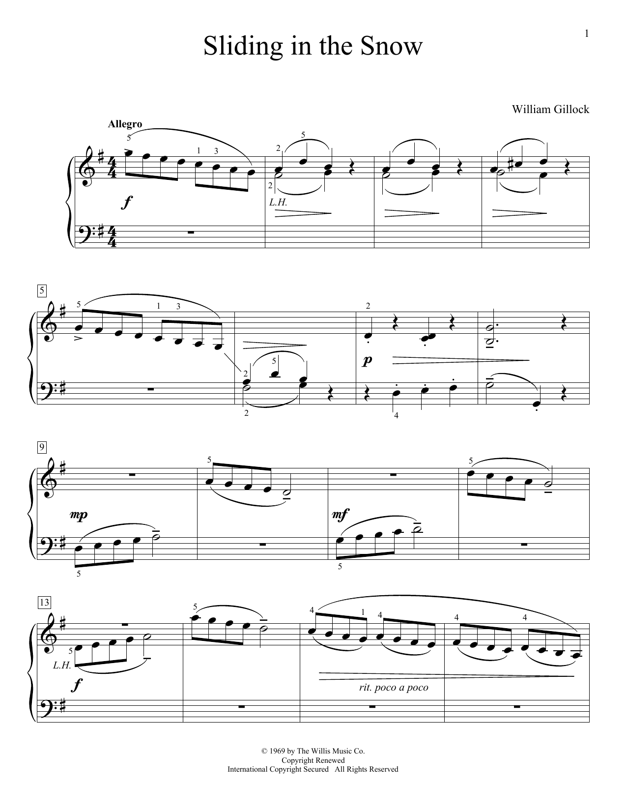 William Gillock Sliding In The Snow sheet music notes and chords arranged for Educational Piano