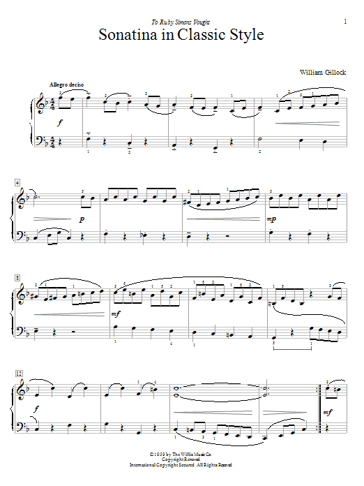 William Gillock Sonatina In Classic Style sheet music notes and chords arranged for Educational Piano