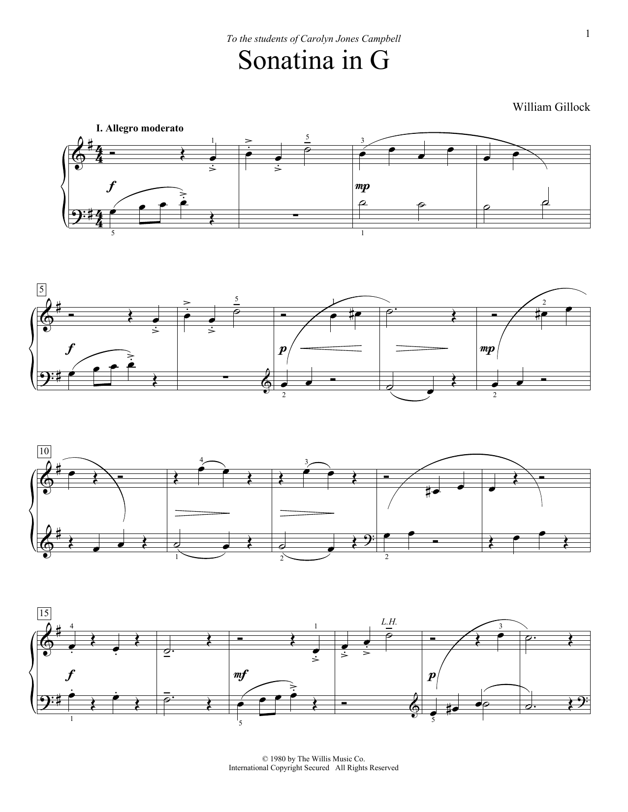 William Gillock Sonatina In G sheet music notes and chords arranged for Educational Piano