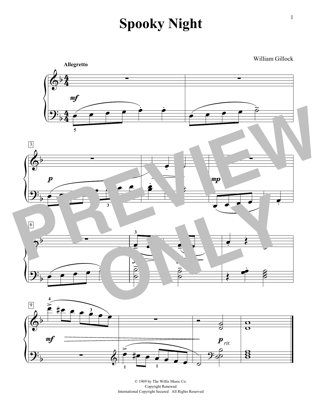 William Gillock Spooky Night sheet music notes and chords arranged for Educational Piano