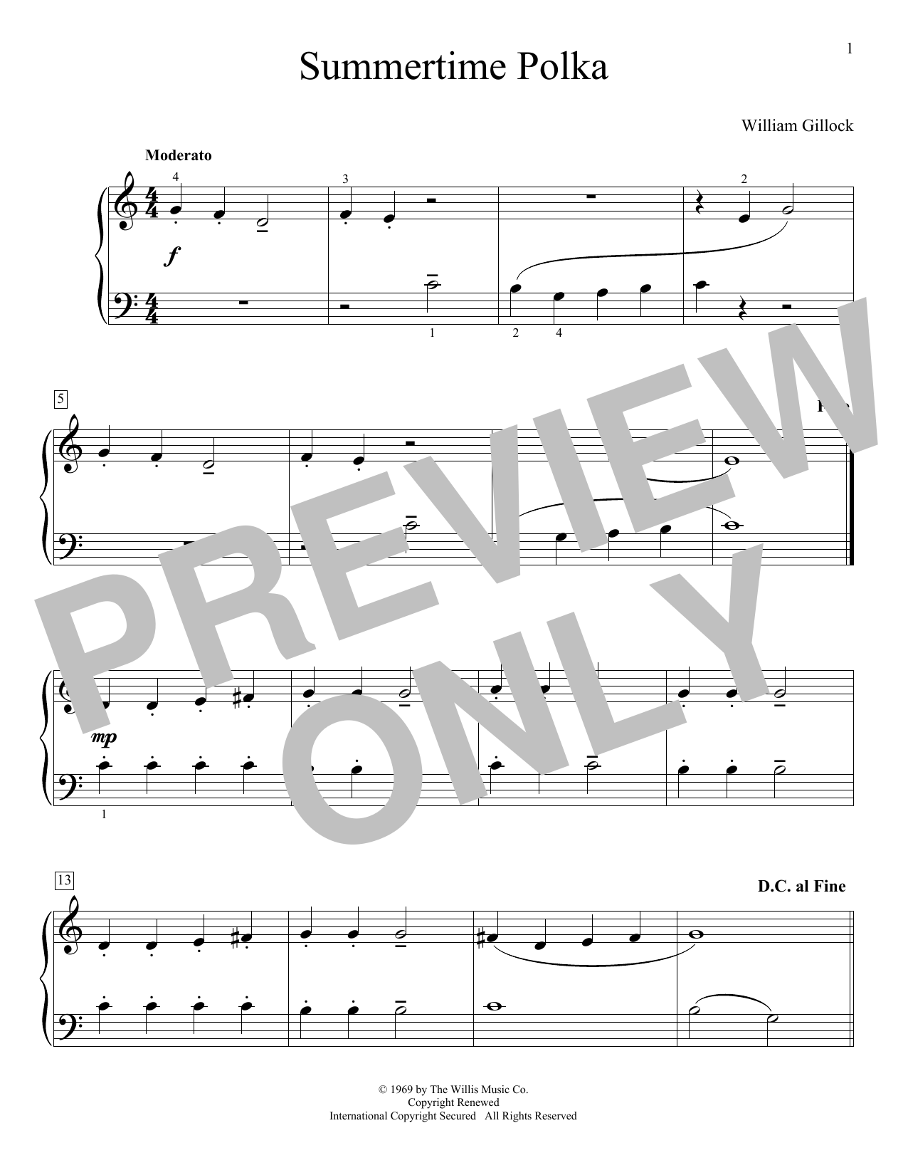 William Gillock Summertime Polka sheet music notes and chords arranged for Educational Piano