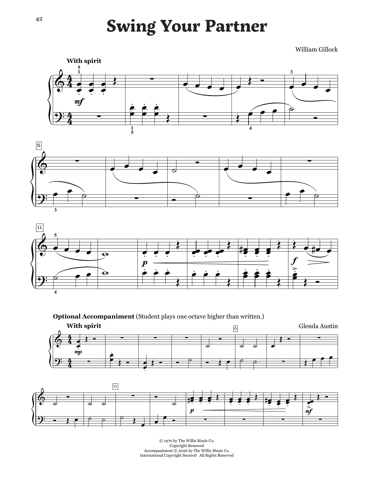 William Gillock Swing Your Partner sheet music notes and chords arranged for Educational Piano