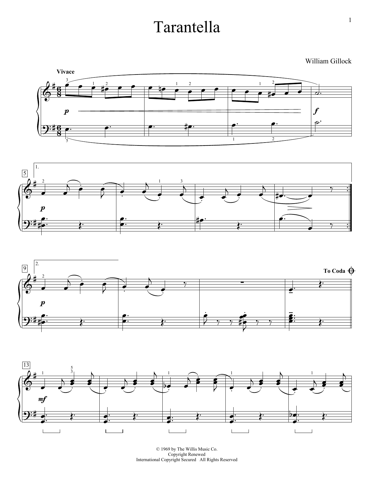 William Gillock Tarantella sheet music notes and chords arranged for Educational Piano
