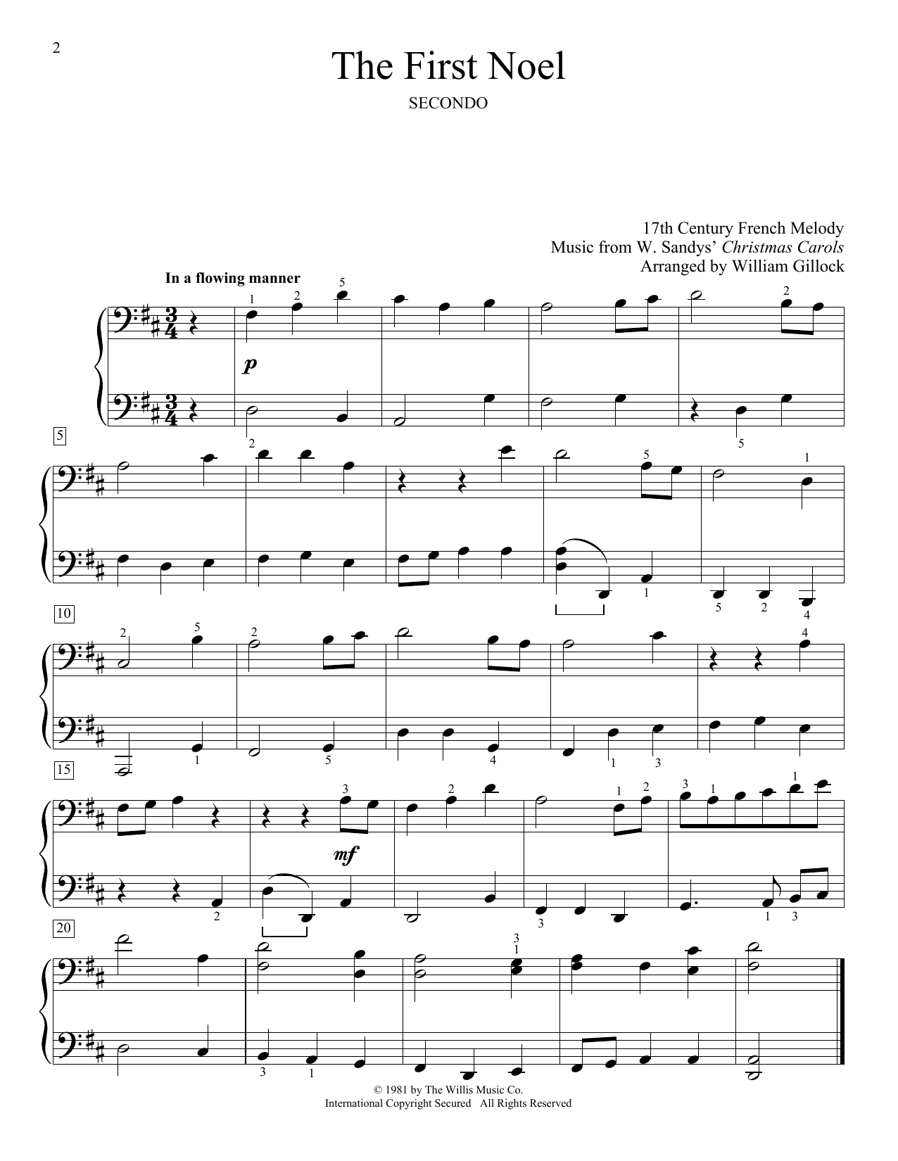 William Gillock The First Noel sheet music notes and chords arranged for Piano Duet