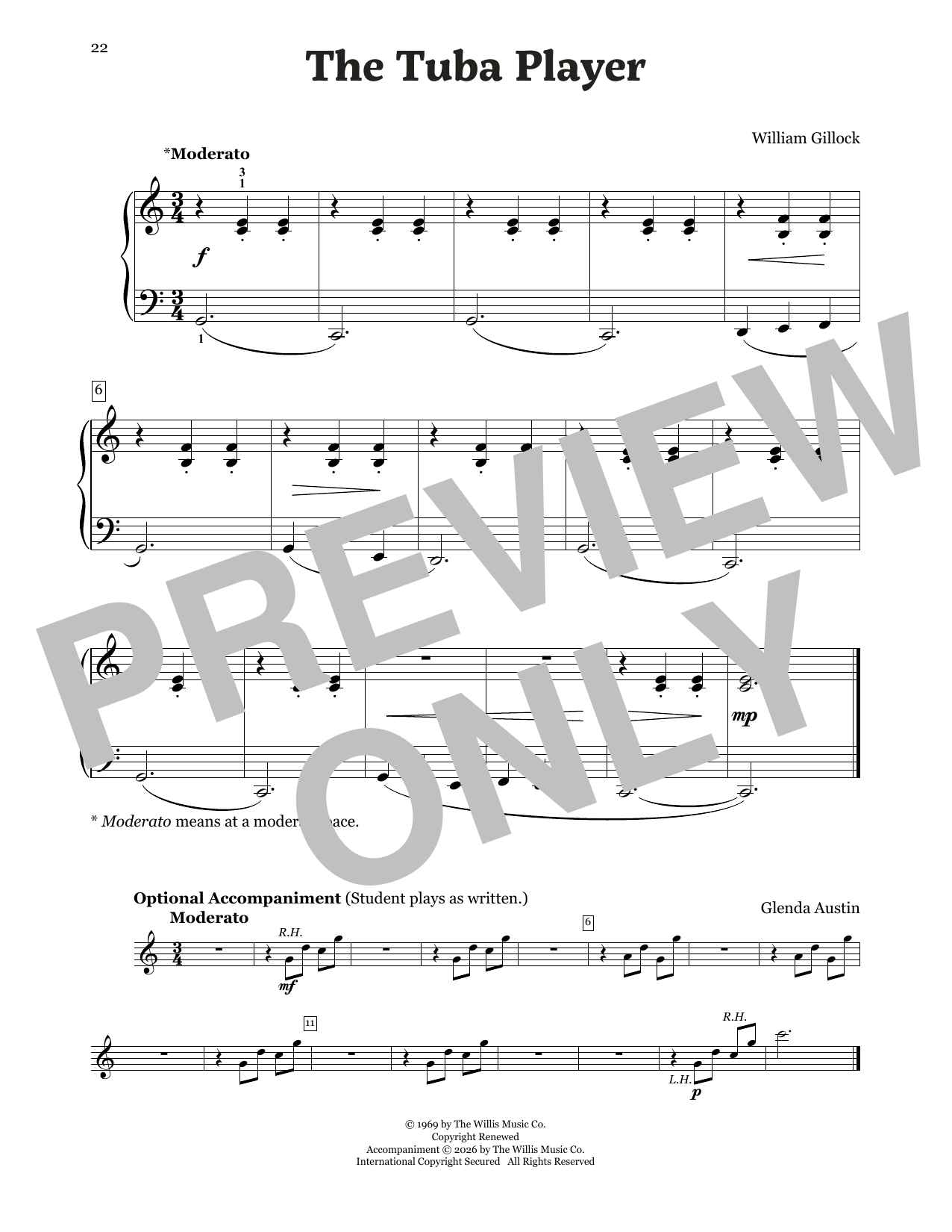 William Gillock The Tuba Player sheet music notes and chords arranged for Educational Piano