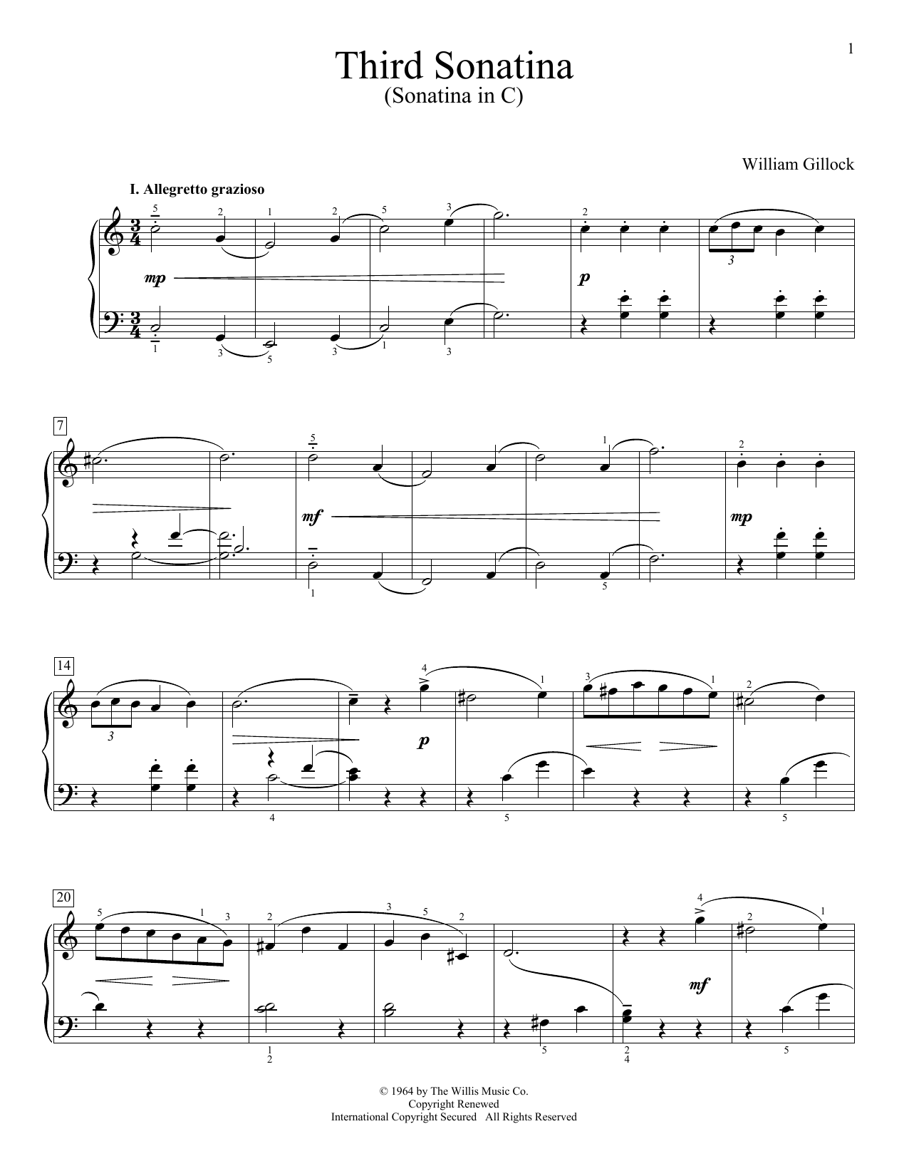 William Gillock Third Sonatina (Sonatina In C) sheet music notes and chords arranged for Educational Piano