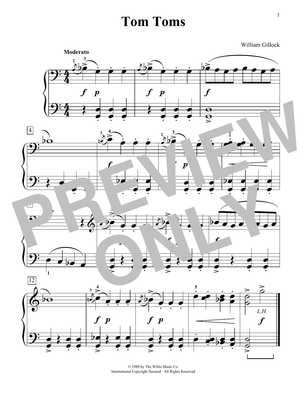William Gillock Tom Toms sheet music notes and chords arranged for Educational Piano