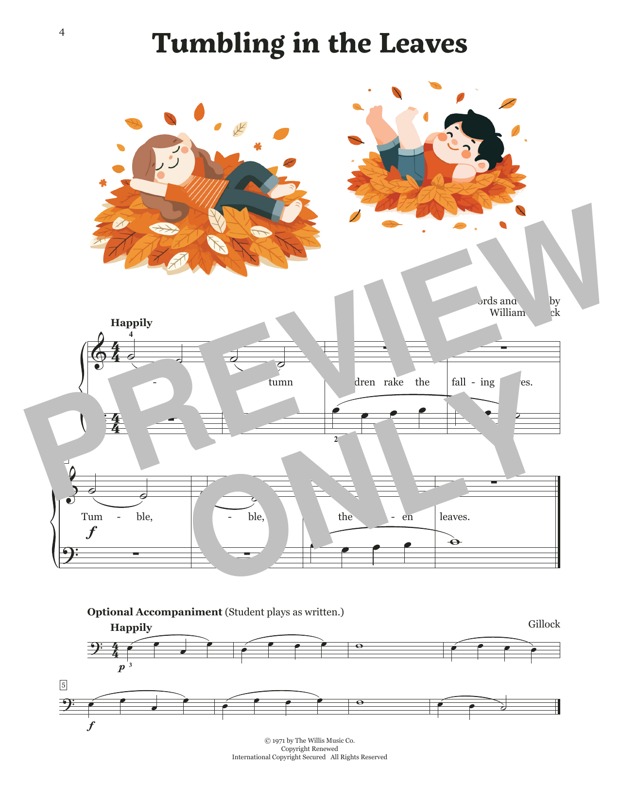 William Gillock Tumbling In The Leaves sheet music notes and chords arranged for Educational Piano