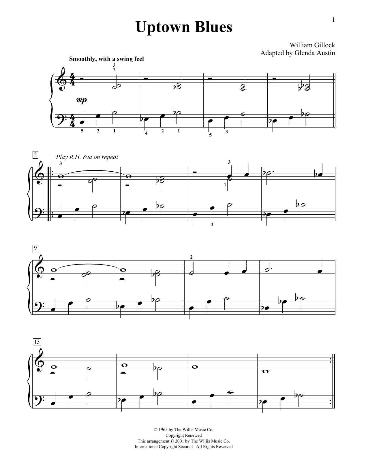 William Gillock Uptown Blues (Simplified) (adapted by Glenda Austin) sheet music notes and chords arranged for Educational Piano
