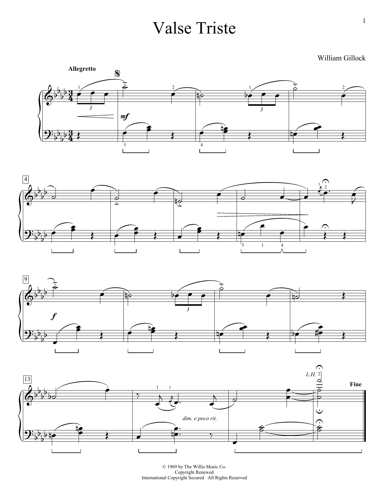 William Gillock Valse Triste sheet music notes and chords arranged for Educational Piano