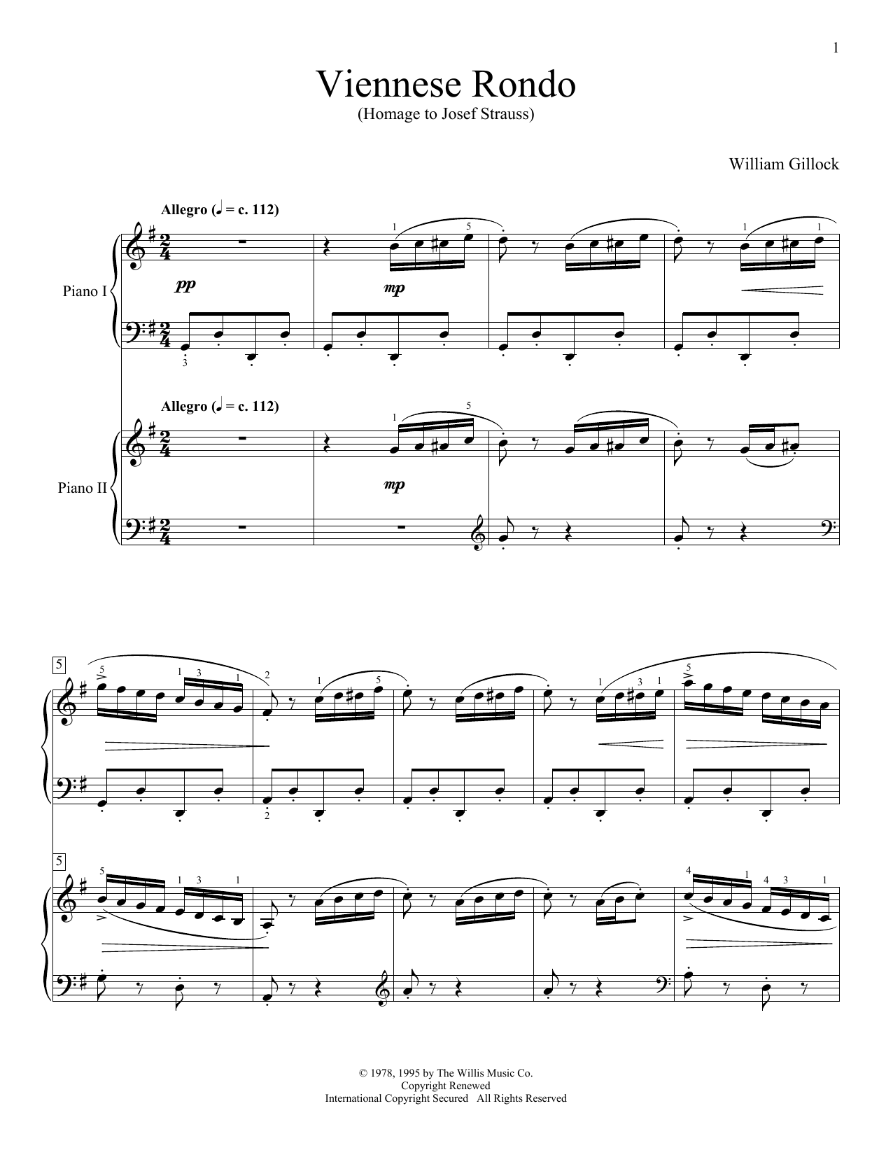 William Gillock Viennese Rondo sheet music notes and chords arranged for Piano Duet