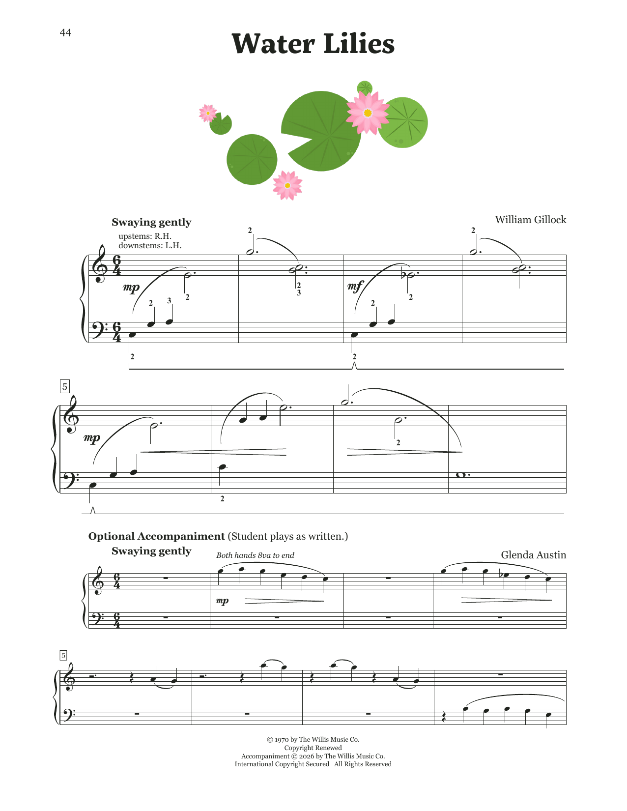 William Gillock Water Lilies sheet music notes and chords arranged for Educational Piano