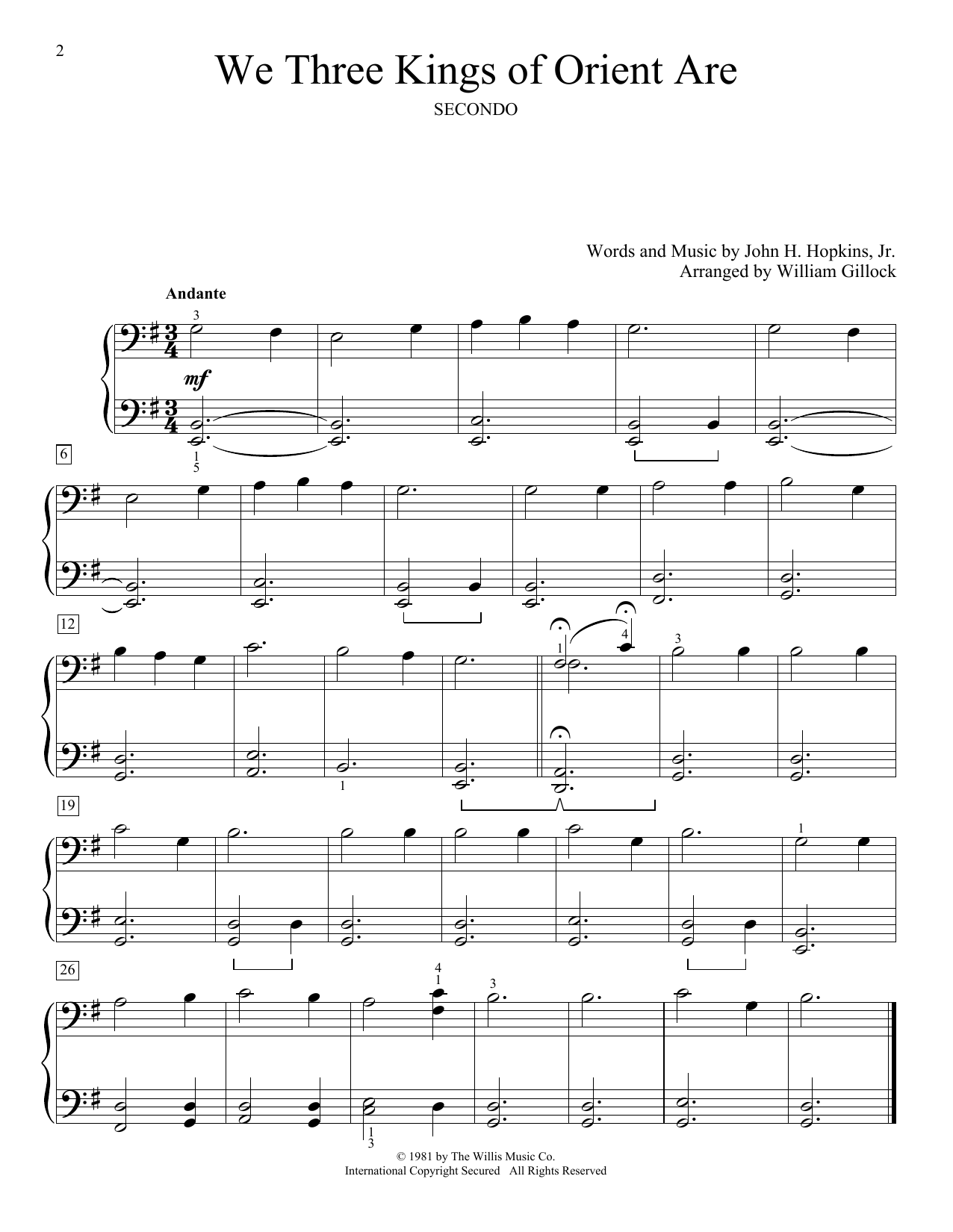 William Gillock We Three Kings Of Orient Are sheet music notes and chords arranged for Piano Duet