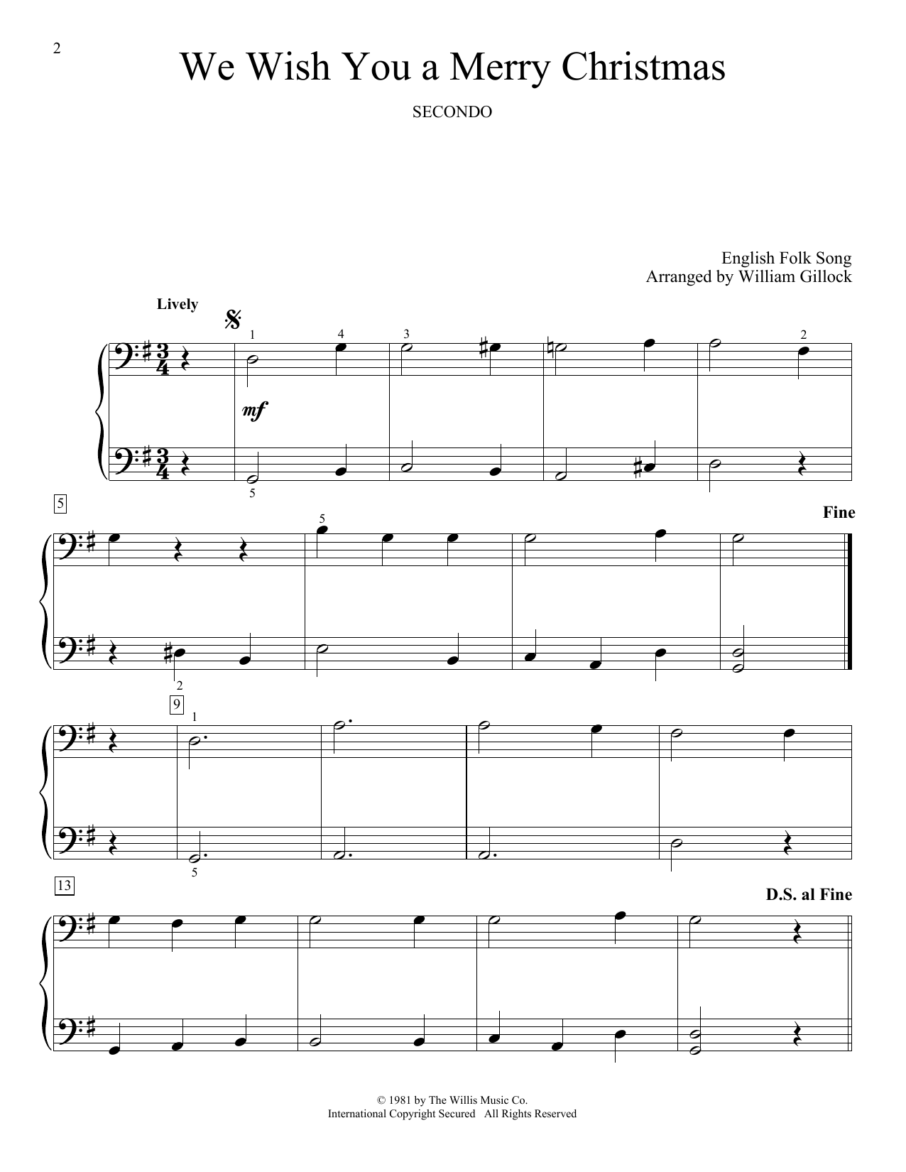 William Gillock We Wish You A Merry Christmas sheet music notes and chords arranged for Piano Duet
