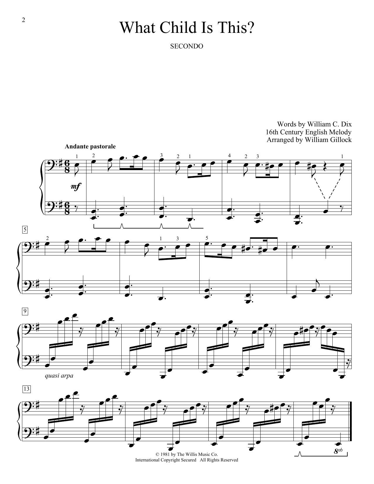 William Gillock What Child Is This? sheet music notes and chords arranged for Piano Duet