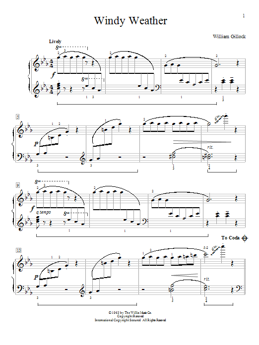 William Gillock Windy Weather sheet music notes and chords arranged for Educational Piano