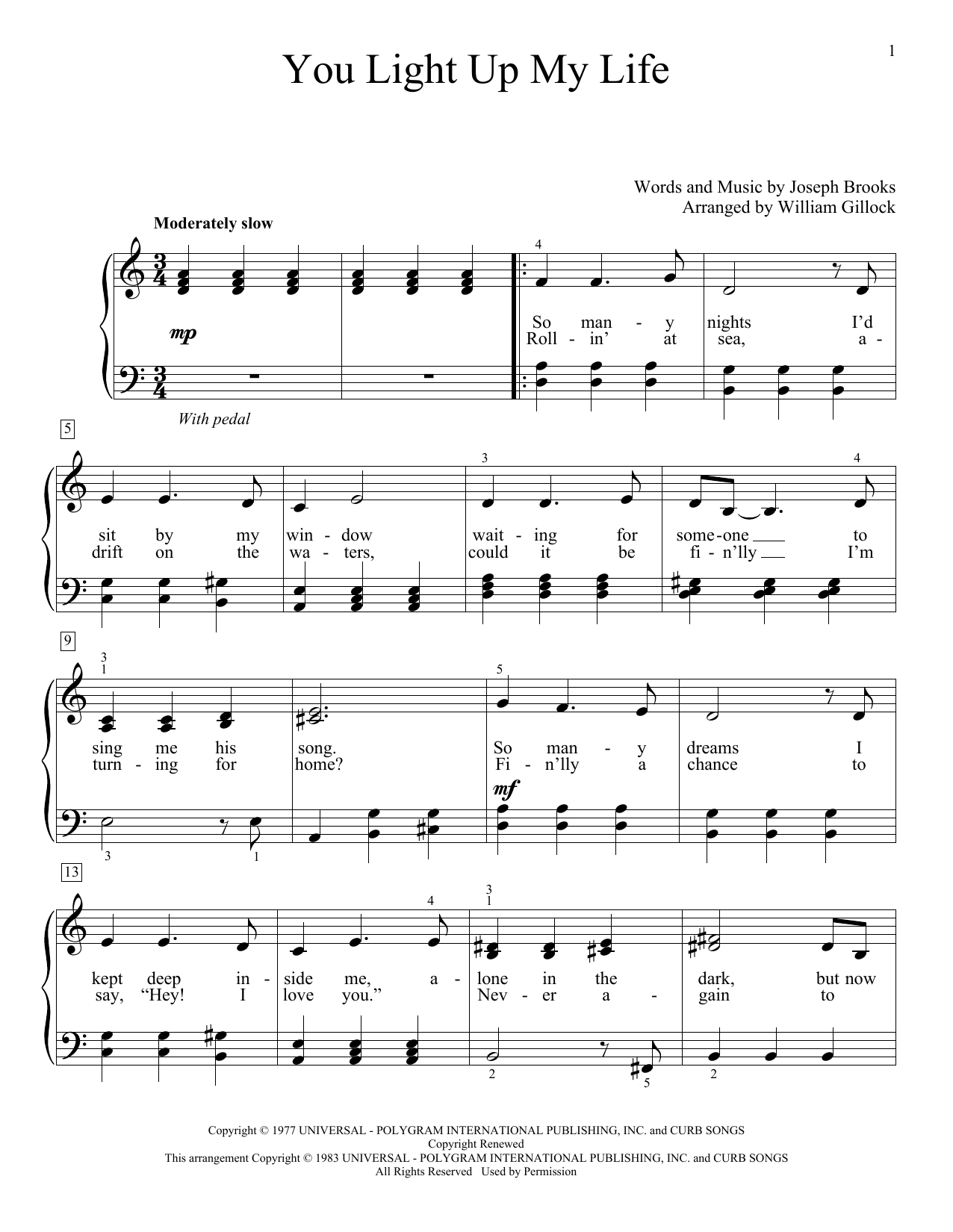 William Gillock You Light Up My Life sheet music notes and chords arranged for Educational Piano