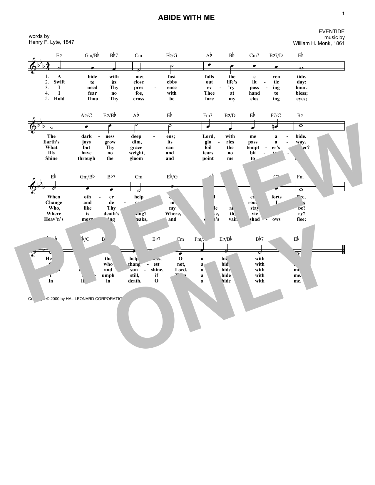 William H. Monk Abide With Me sheet music notes and chords arranged for Lead Sheet / Fake Book