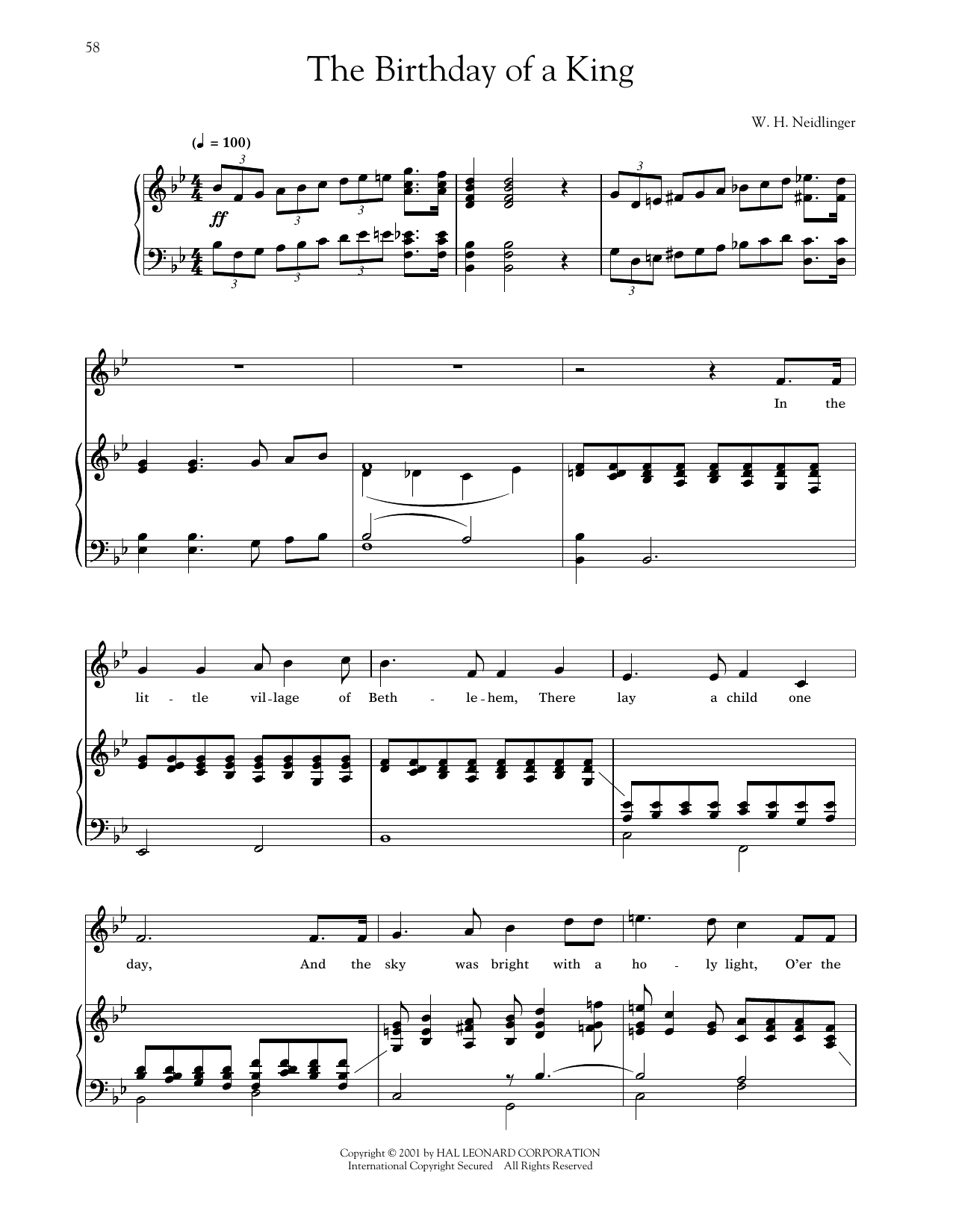 William H. Neidlinger The Birthday Of A King (arr. Joan Frey Boytim) sheet music notes and chords arranged for Piano & Vocal
