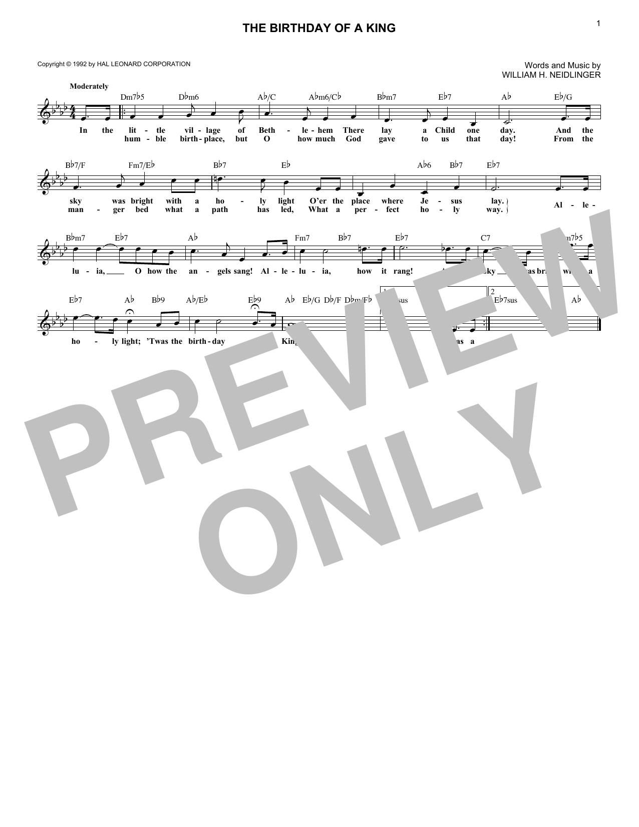 William H. Neidlinger The Birthday Of A King sheet music notes and chords arranged for Easy Piano