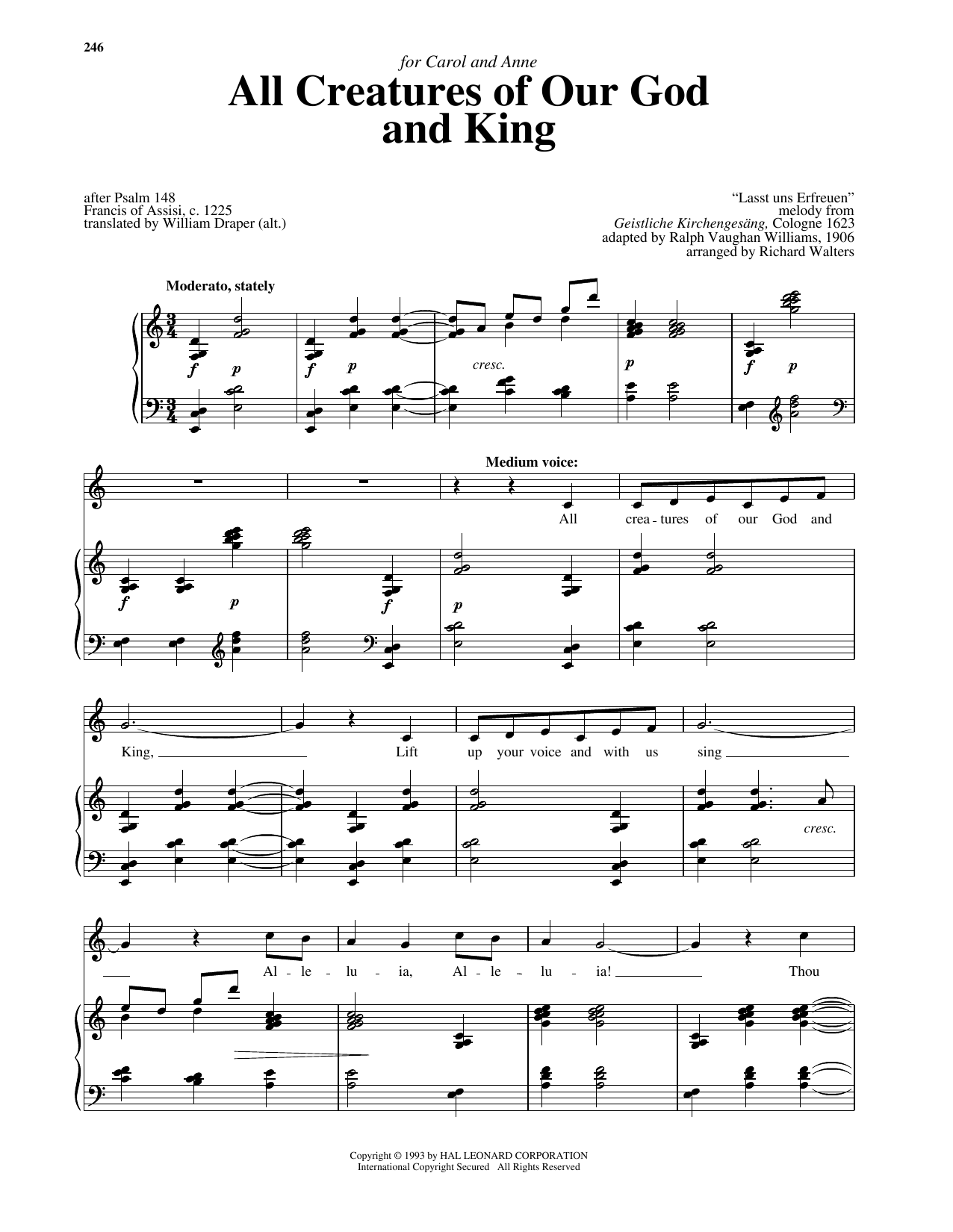 William Henry Draper All Creatures Of Our God And King sheet music notes and chords arranged for Piano & Vocal