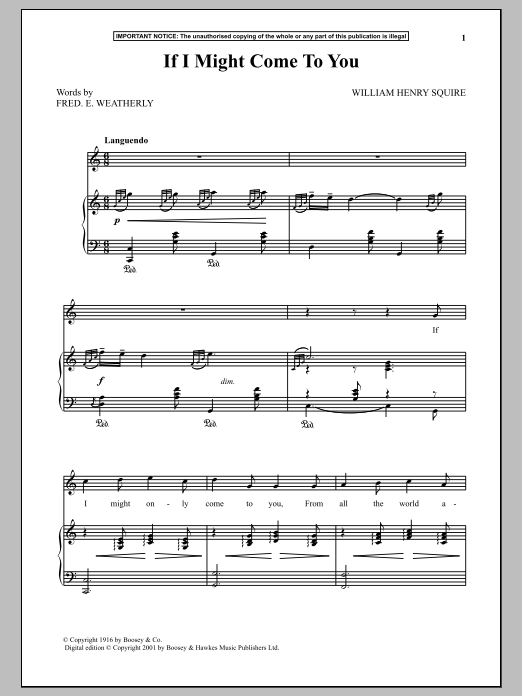 William Henry Squire If I Might Come To You sheet music notes and chords arranged for Piano & Vocal