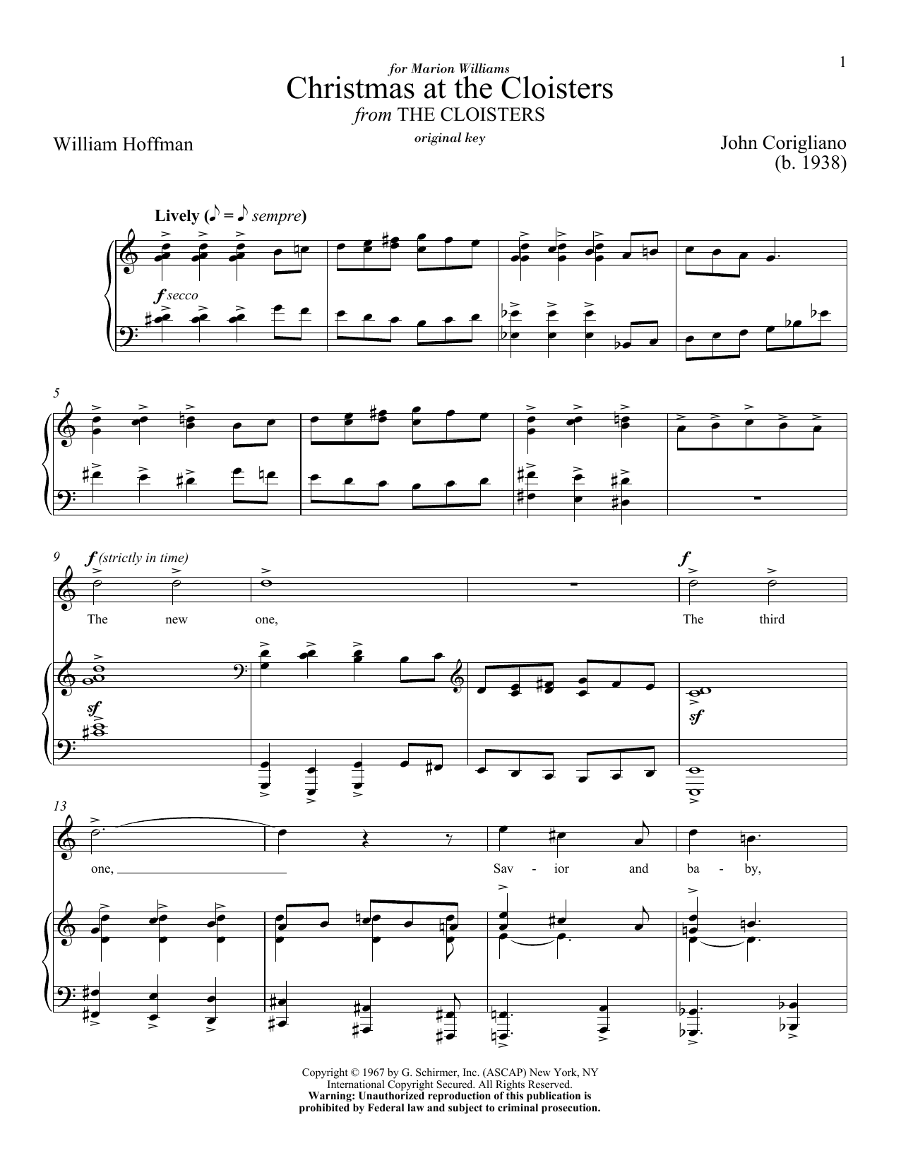 William Hoffman Christmas At The Cloisters sheet music notes and chords arranged for Piano & Vocal