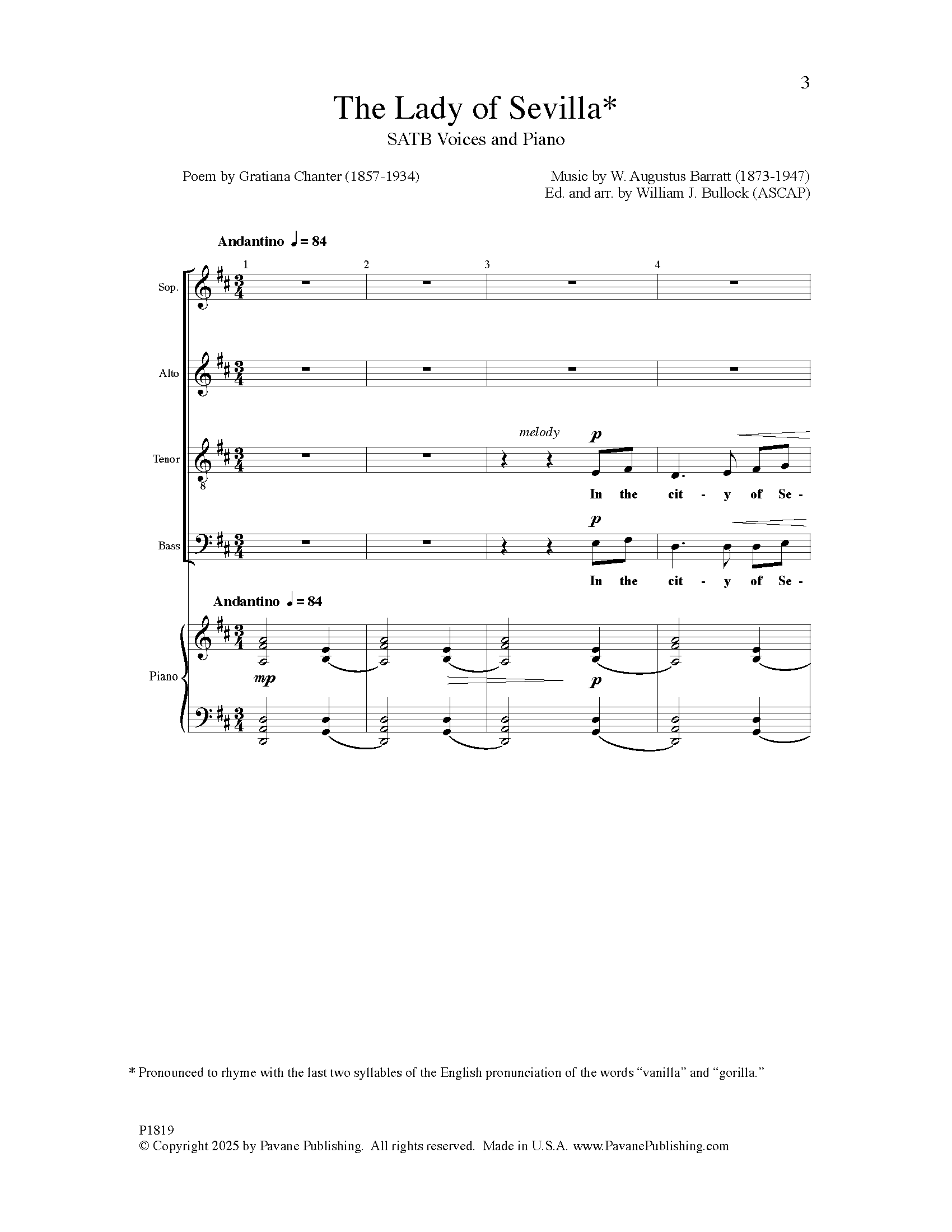 William J. Bullock The Lady Of Sevilla sheet music notes and chords arranged for SATB Choir