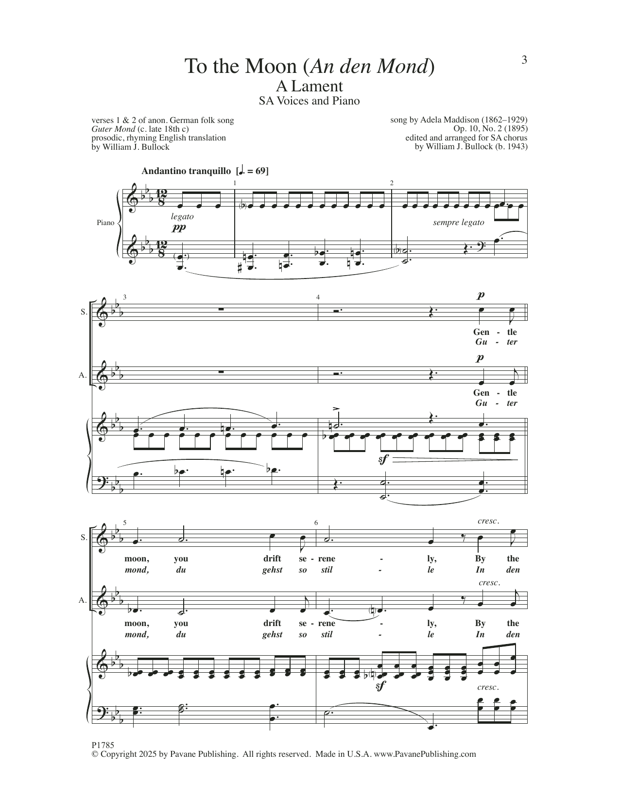 William J. Bullock To The Moon (A den Mond) sheet music notes and chords arranged for Choir