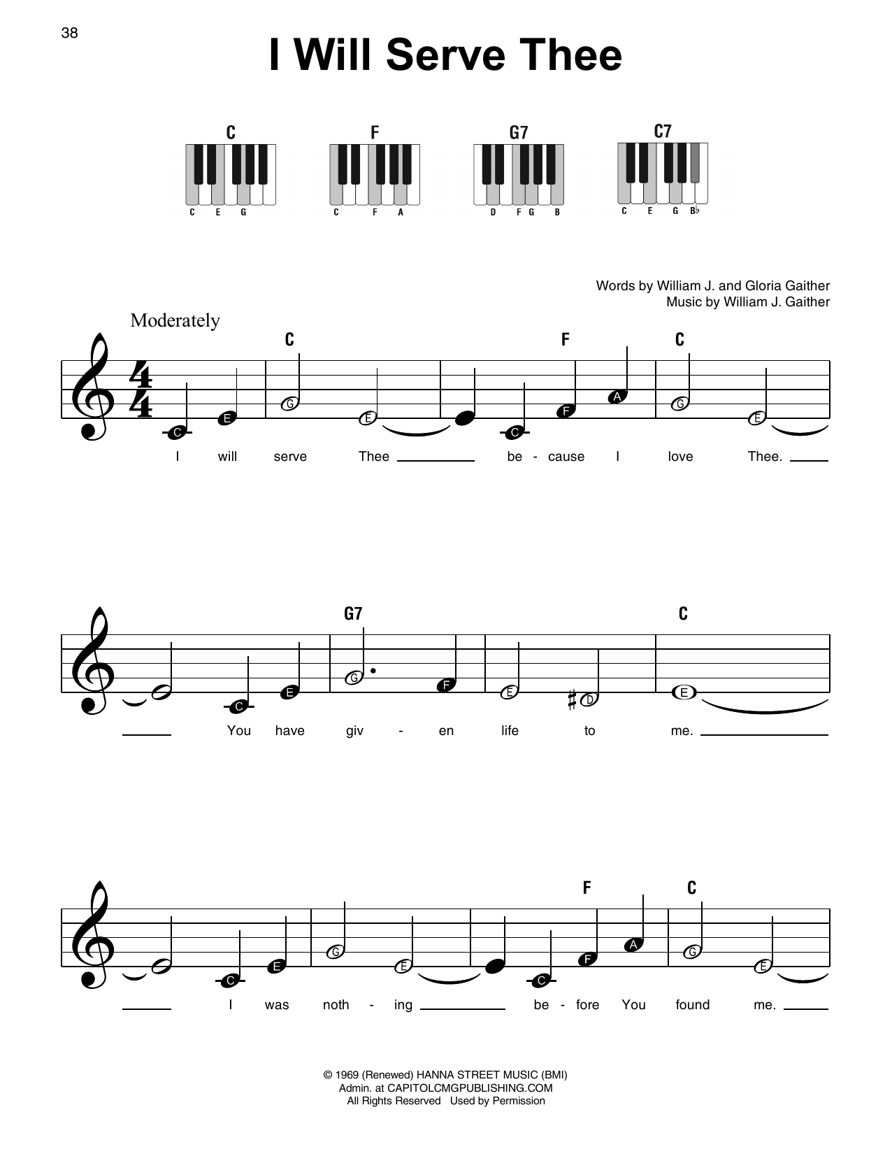 William J. Gaither I Will Serve Thee sheet music notes and chords arranged for Super Easy Piano