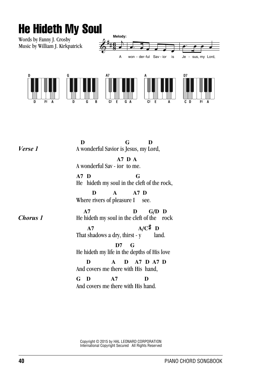 William J. Kirkpatrick He Hideth My Soul sheet music notes and chords arranged for Piano Chords/Lyrics