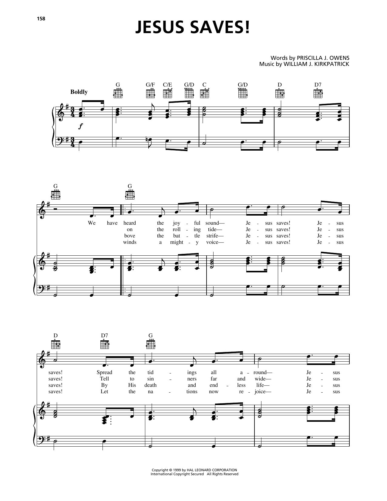 William J. Kirkpatrick Jesus Saves! sheet music notes and chords arranged for Piano, Vocal & Guitar Chords (Right-Hand Melody)