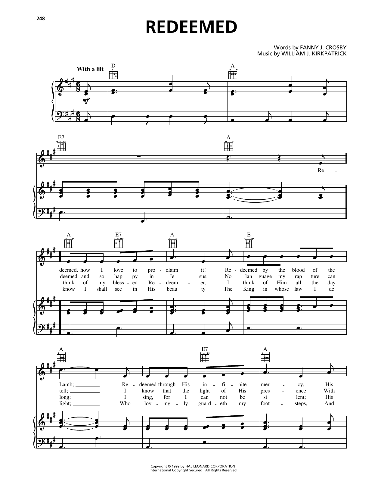 William J. Kirkpatrick Redeemed sheet music notes and chords arranged for Piano, Vocal & Guitar Chords (Right-Hand Melody)