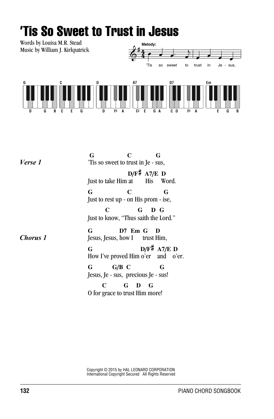 William J. Kirkpatrick 'Tis So Sweet To Trust In Jesus sheet music notes and chords arranged for ChordBuddy