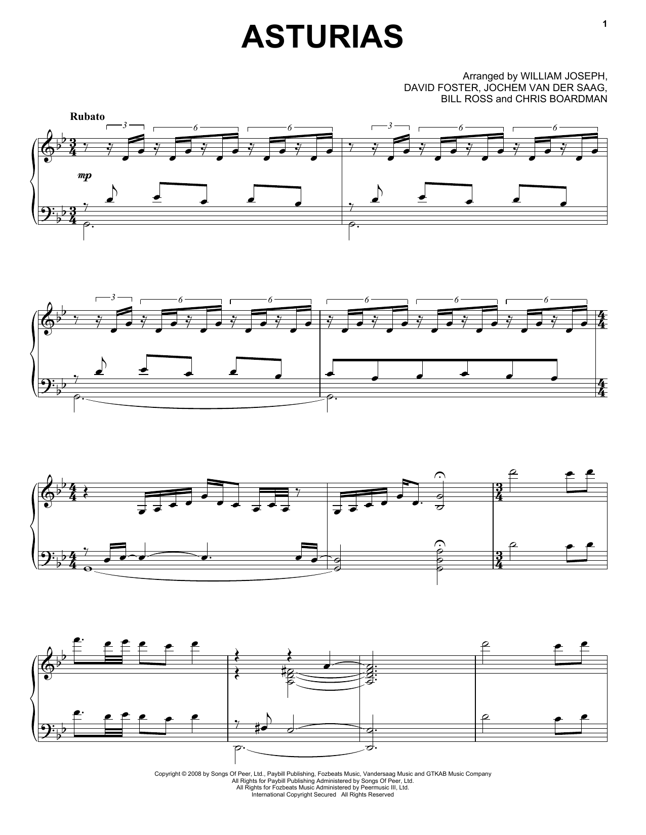 William Joseph Asturias sheet music notes and chords arranged for Piano Solo