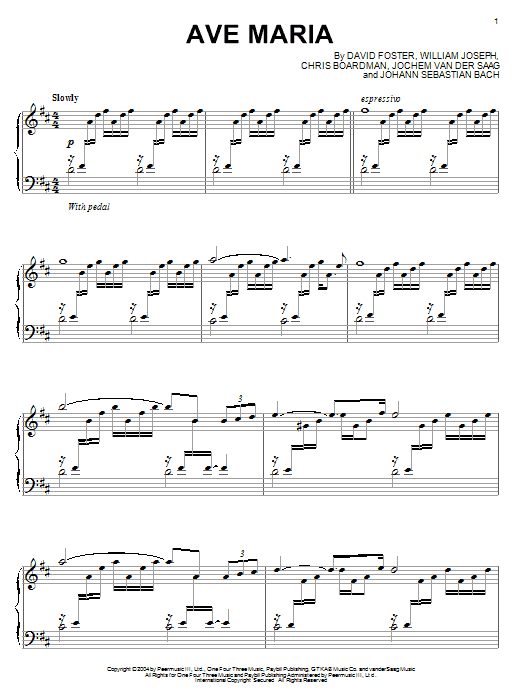 William Joseph Ave Maria sheet music notes and chords arranged for Piano Solo